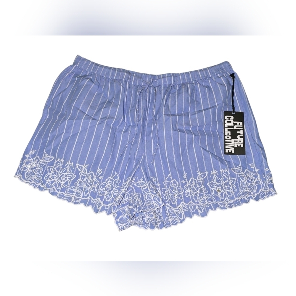 Womens Future Collective Blue Striped Shorts, XL, NWT!!!